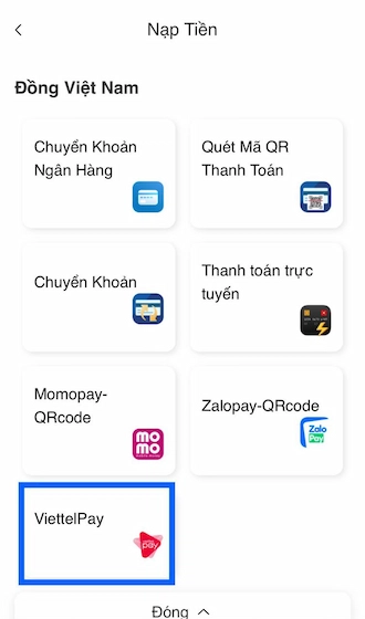 Nạp Tiền Ví Điện Tử ViettelPay